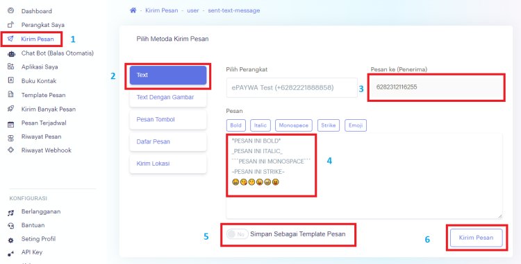 Chat BOT aPays - Kirim pesan text